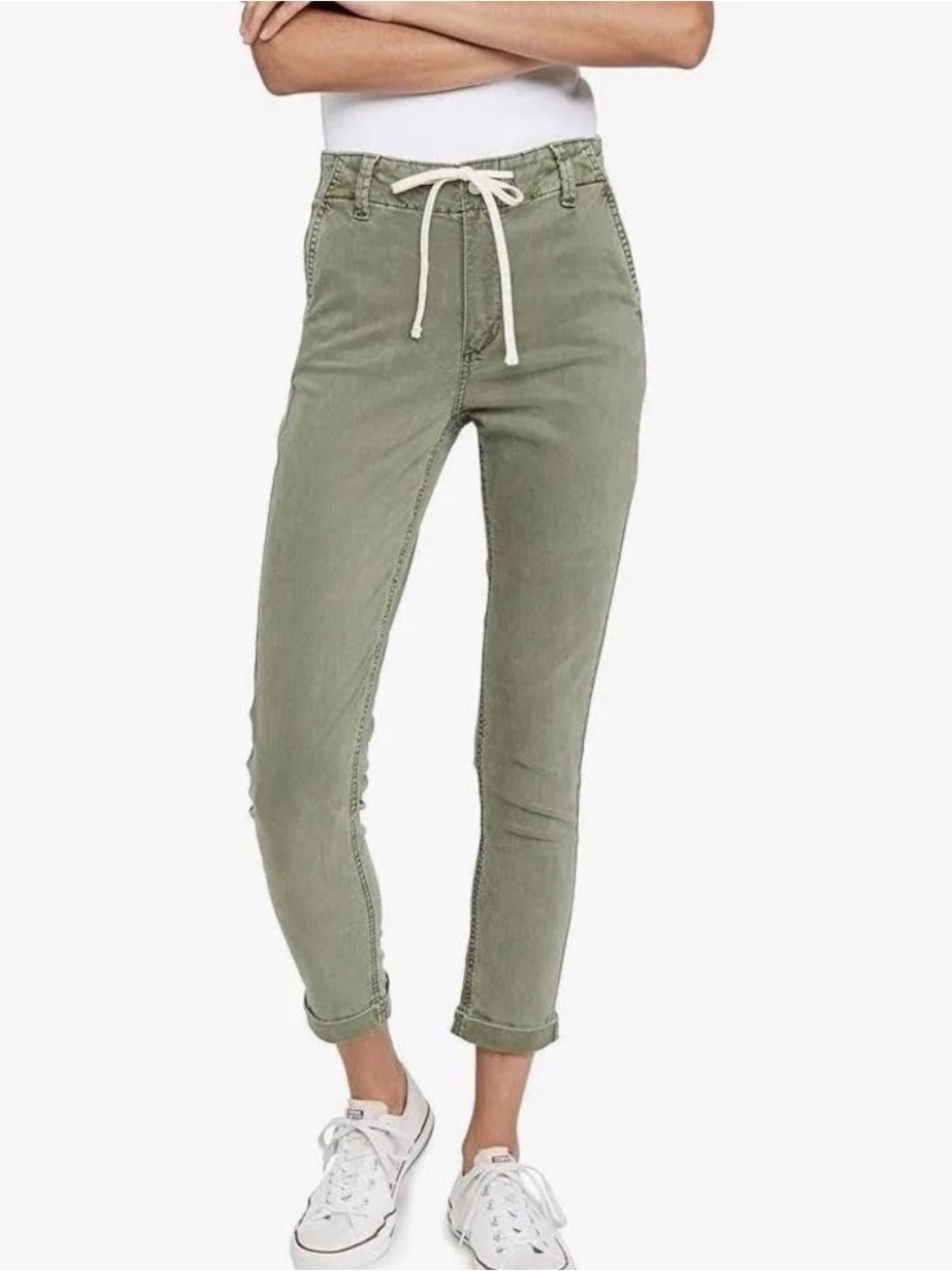 PAIGE Women's Christy Olive Green Drawstring Tapered Pants | Size 29